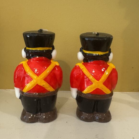 Vintage Christmas Candles 5 Wax Figures 3 Toy Soldiers 1 Girl Caroler 1 Tree VTG - Picture 5 of 13